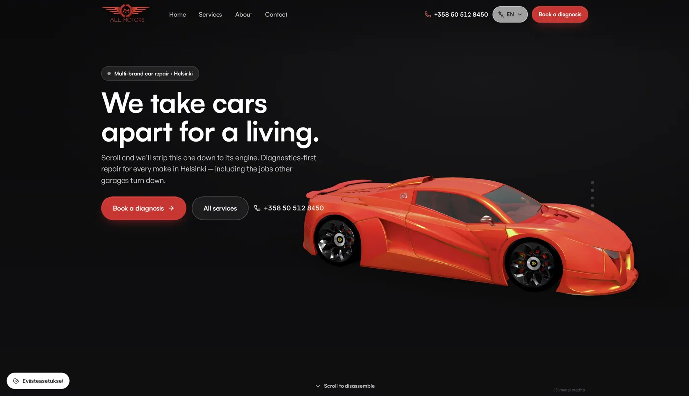 All Motors — Website changes
